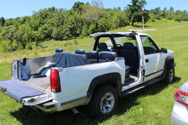 Jake's truck was damaged by Hurricane Sandy and now provides an outback-feel when guests are given a tour of the Mt. Juliet Vineyard.